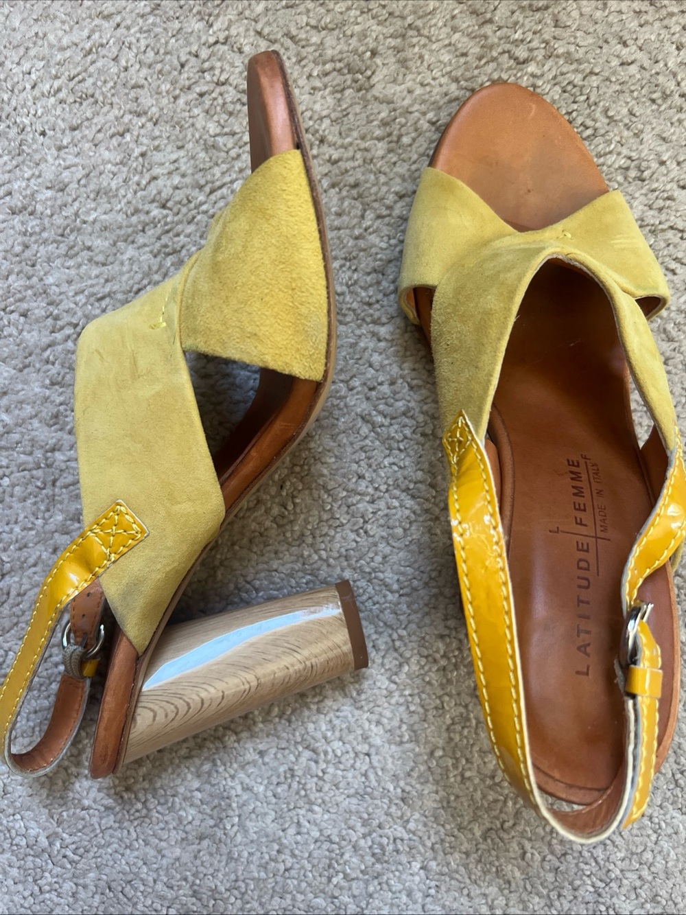 Latitude femme Yellow Suede Slingback Heels 38 made in Italy